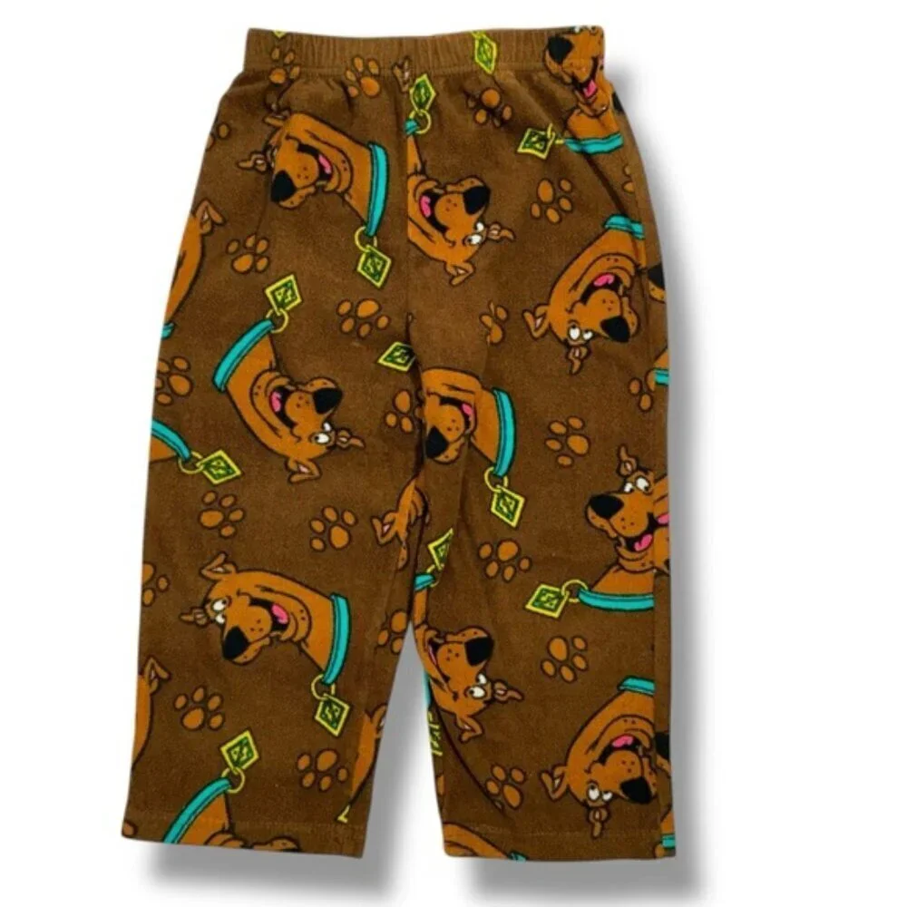 Scooby-Doo Fleece Pajama Pant Brown Multicolor Cartoon Print Unisex Toddler 4T